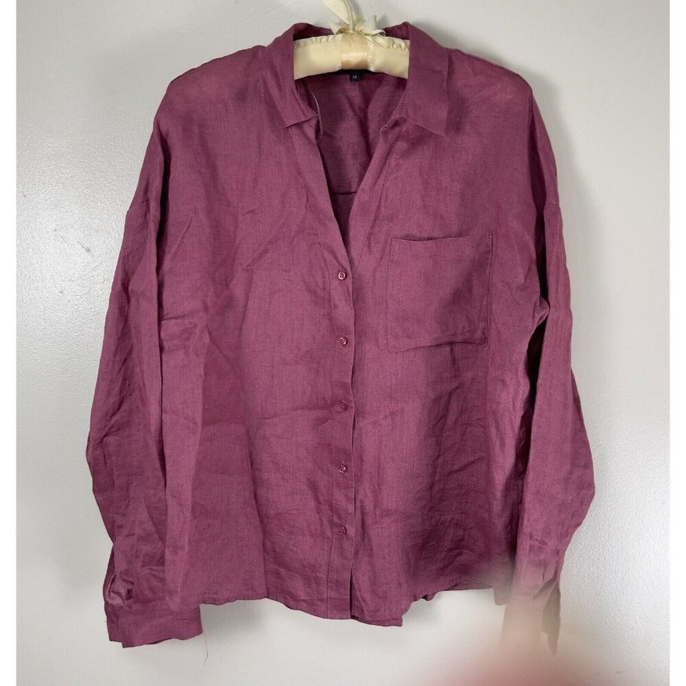 Caroll Paris Shirt Womens Medium Red Long Sleeve Button Down Blouse Lightweight